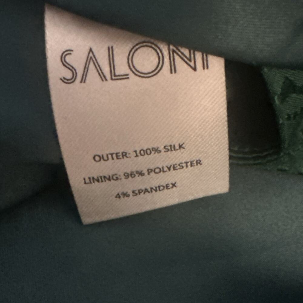 Saloni Bibi Mini Dress Green Silk Jacquard Long Sleeve Faux Wrap US 6 - Picture 13 of 14